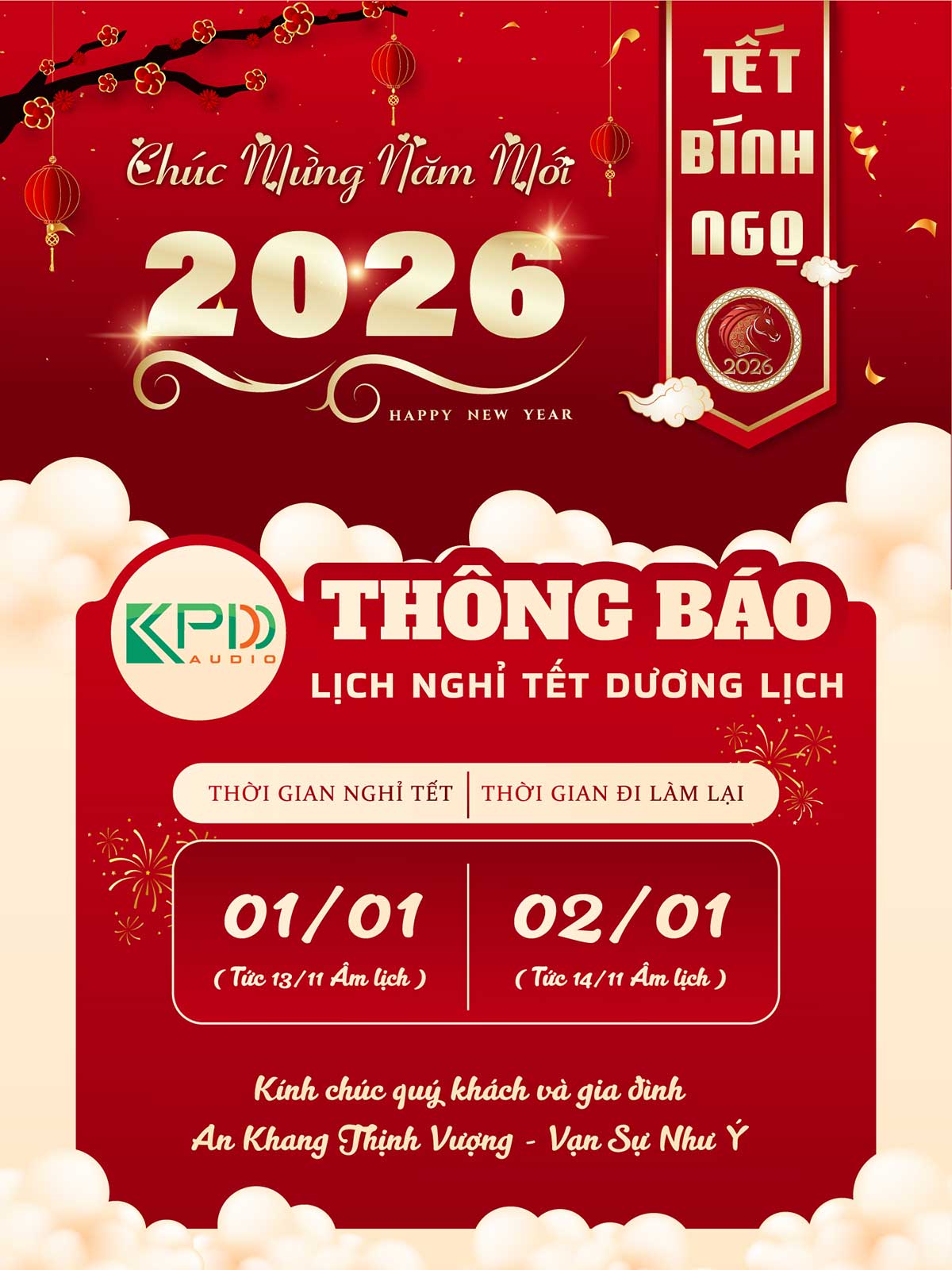 Lịch Nghỉ Tết dương lịch Năm 2026 | Khang Phú Đạt Audio